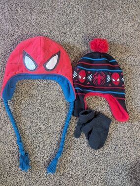 Marvel Kids Beanie and Earflap Hat Set - Blue, Red